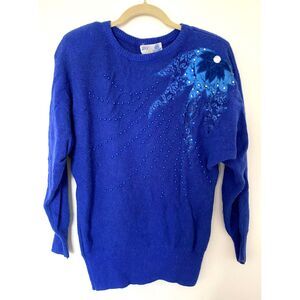 NWT Vintage DG Lambswool Angora Sweater Pullover Beaded Shoulder Pads No sz tag